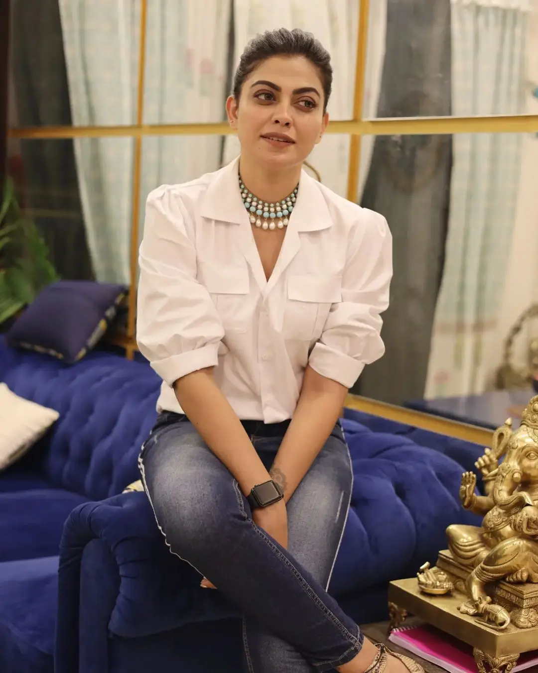 Anusree Nair In White Shirt Blue Jeans